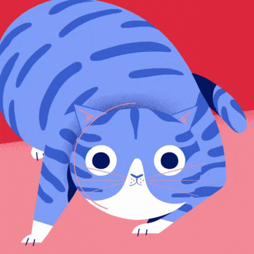 An Illustration Of A Blue And White Striped Cat GIF