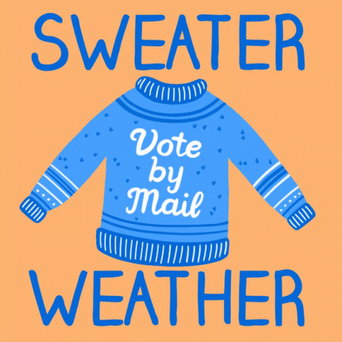 An Illustration Of A Blue Sweater That Says Vote By Mail GIF