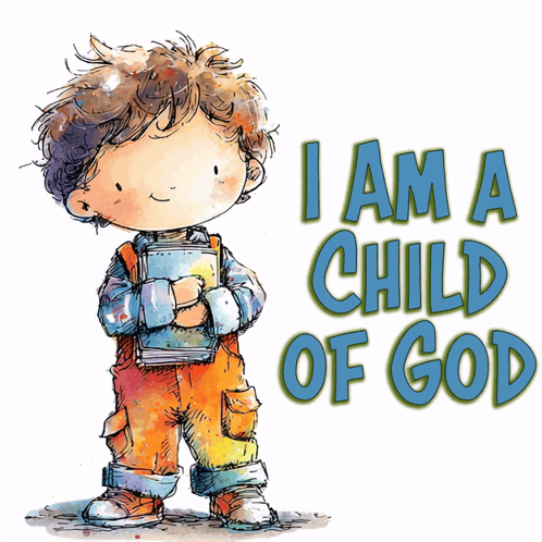 an illustration of a boy with the words i am a child of god below him