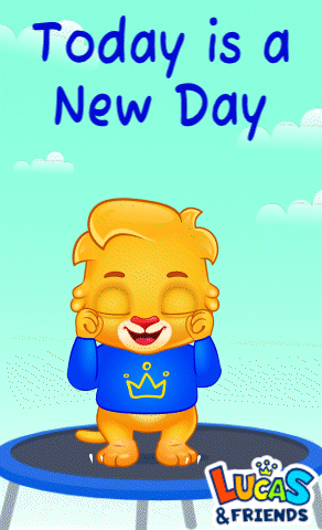 An Illustration Of A Cat Jumping On A Trampoline With The Words Today Is A New Day Below It GIF