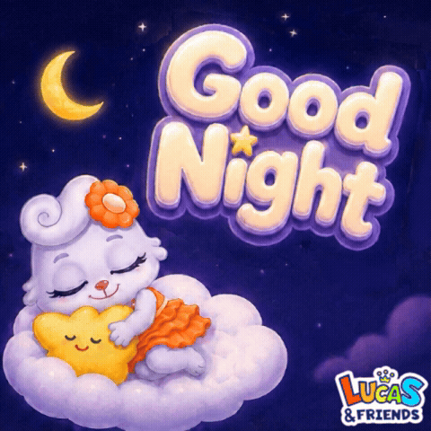 An Illustration Of A Cat Sleeping On A Cloud With The Words Good Night GIF