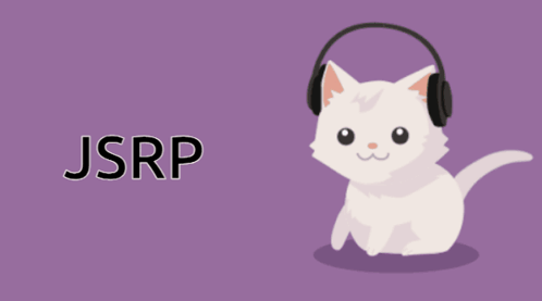 An Illustration Of A Cat Wearing Headphones With The Word Jsrp Above It GIF