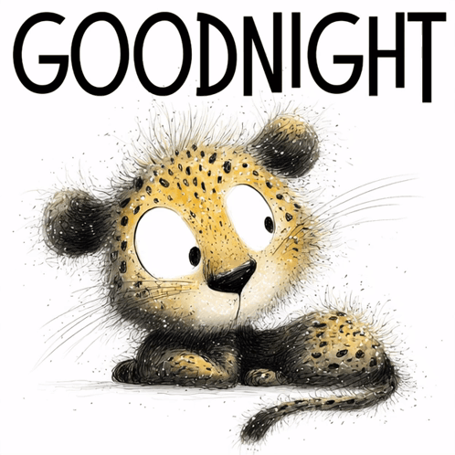 An Illustration Of A Cheetah With The Words Goodnight Behind It GIF