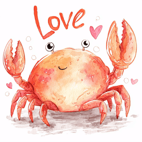 An Illustration Of A Crab With The Word Love Written On It GIF