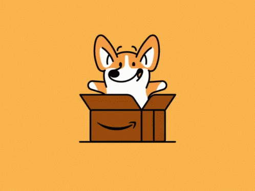 An Illustration Of A Dog Coming Out Of A Brown Box GIF