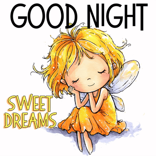 An Illustration Of A Fairy Sleeping With The Words Good Night Sweet Dreams Below Her GIF