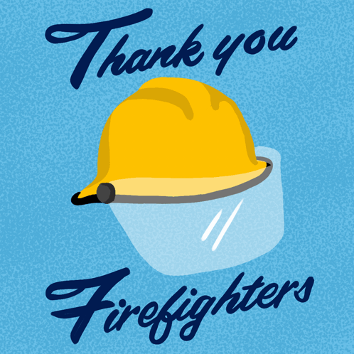 An Illustration Of A Firefighter 'S Helmet With The Words Thank You Firefighters GIF