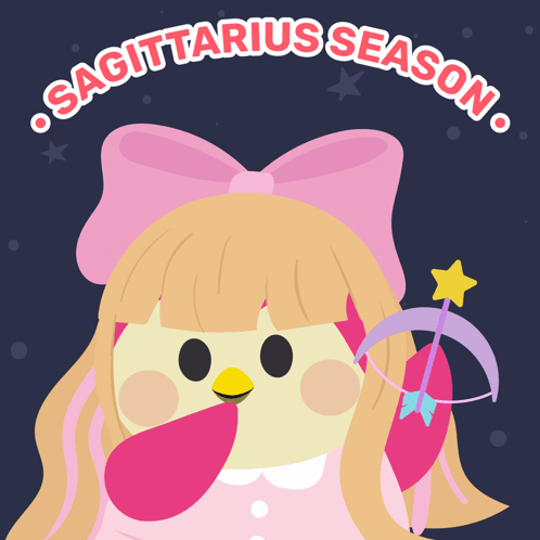 An Illustration Of A Girl With A Bow And Arrow And The Words Sagittarius Season Below Her GIF