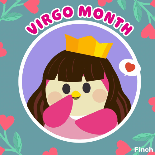 An Illustration Of A Girl With A Crown And The Words Virgo Month On The Bottom GIF