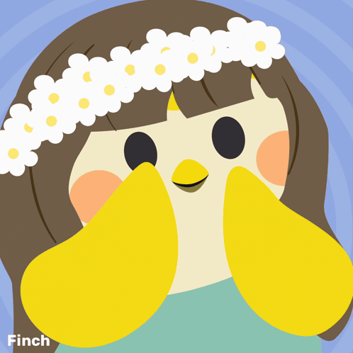 An Illustration Of A Girl With A Flower Crown And The Word Finch Below Her GIF