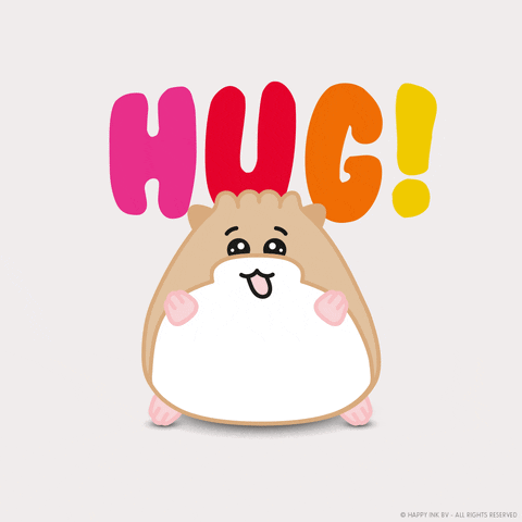 An Illustration Of A Hamster With The Word Hug Written On It GIF
