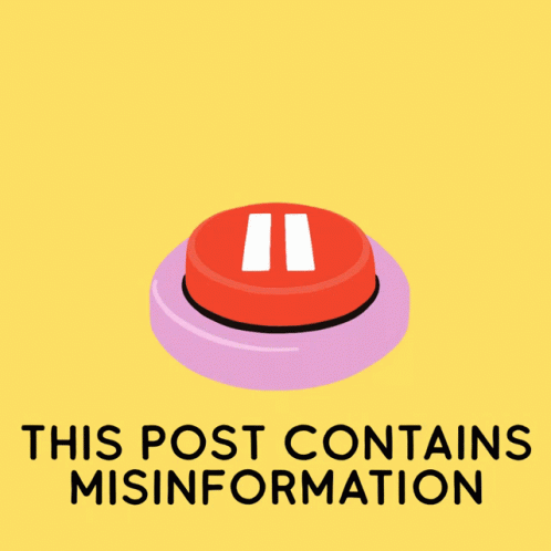 An Illustration Of A Hand Pressing A Red Button With The Words This Post Contains Misinformation Below It GIF