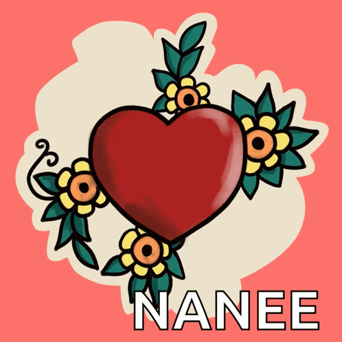 An Illustration Of A Heart With Flowers And The Name Nanee GIF