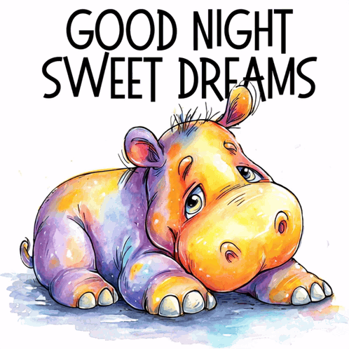 An Illustration Of A Hippo With The Words Good Night Sweet Dreams GIF