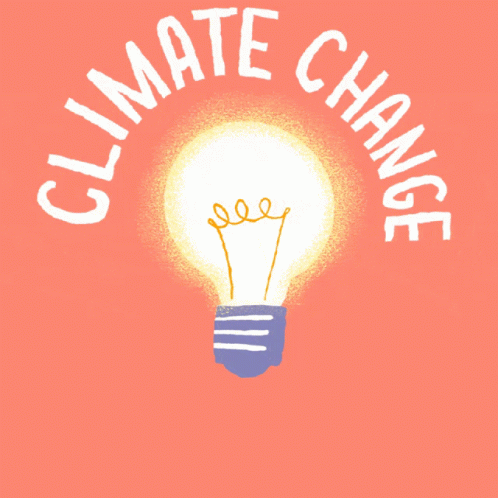 An Illustration Of A Light Bulb With The Words " Climate Change Power Outage " Around It GIF