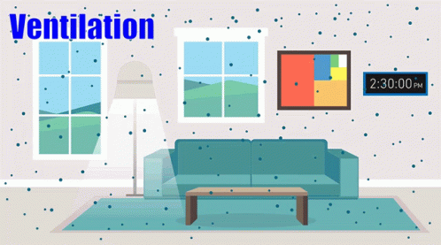 An Illustration Of A Living Room With The Word Ventilation On The Top GIF