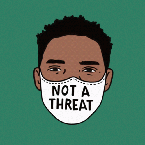 An Illustration Of A Man Wearing A Mask That Says Not A Threat GIF