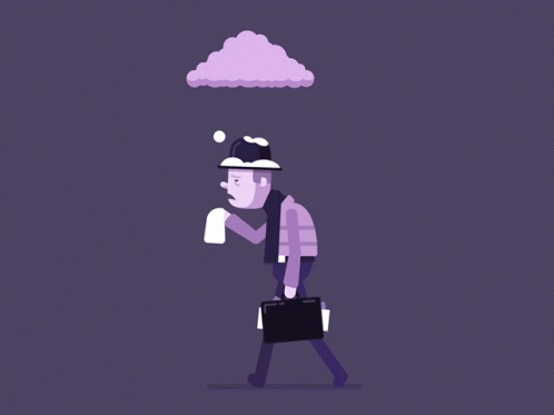 An Illustration Of A Man With A Briefcase Walking In The Rain GIF
