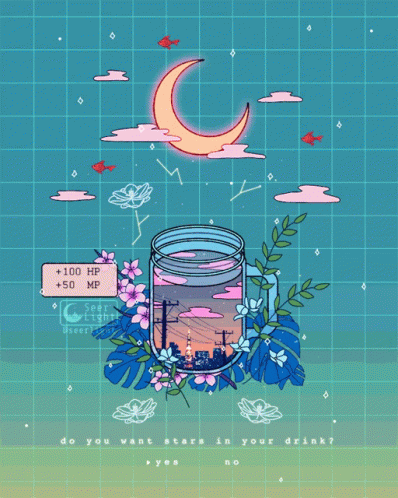 An Illustration Of A Mason Jar Filled With Water And Flowers With The Words Do You Want Stars In Your Drink Below It GIF