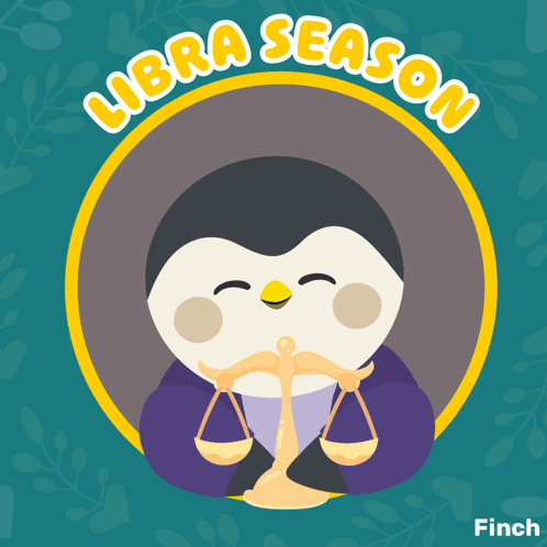 An Illustration Of A Penguin Holding Scales With The Words Libra Season Behind It GIF