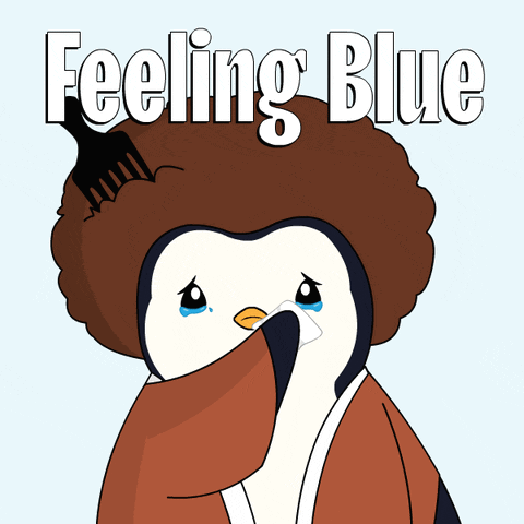 An Illustration Of A Penguin With An Afro And The Words Feeling Blue Above It GIF