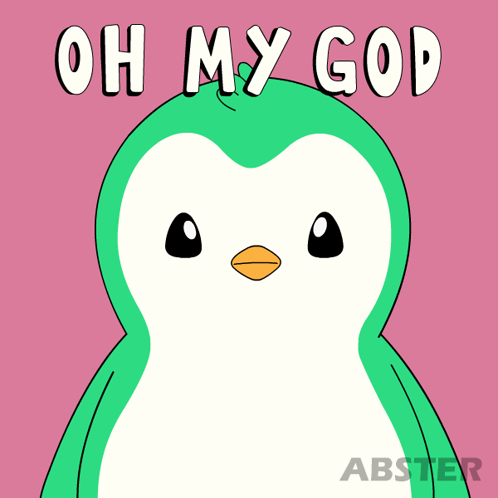 An Illustration Of A Penguin With The Words Oh My God Written Above It GIF