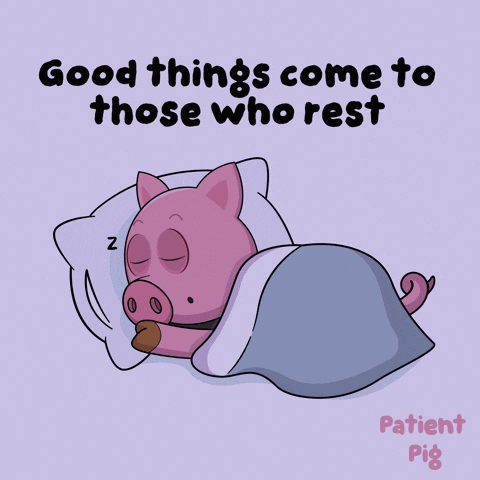 An Illustration Of A Pig Sleeping With The Words Good Things Come To Those Who Rest Below It GIF