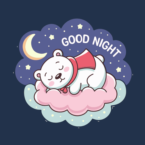 An Illustration Of A Polar Bear Sleeping On A Cloud With The Words Good Night Around It GIF