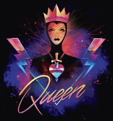 An Illustration Of A Queen With Lightning Bolts And A Heart Necklace GIF