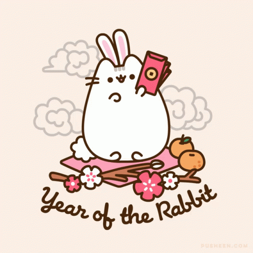 An Illustration Of A Rabbit With The Words Year Of The Rabbit Written Below It GIF