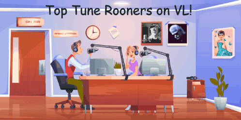 An Illustration Of A Radio Station With The Words Top Tune Rooners On Vl On The Top GIF