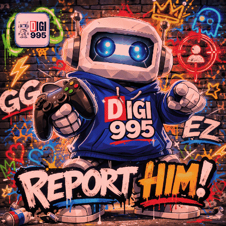 An Illustration Of A Robot Holding A Video Game Controller With The Words Report Him Below Him GIF