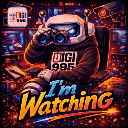 an illustration of a robot looking through binoculars with the words i 'm watching