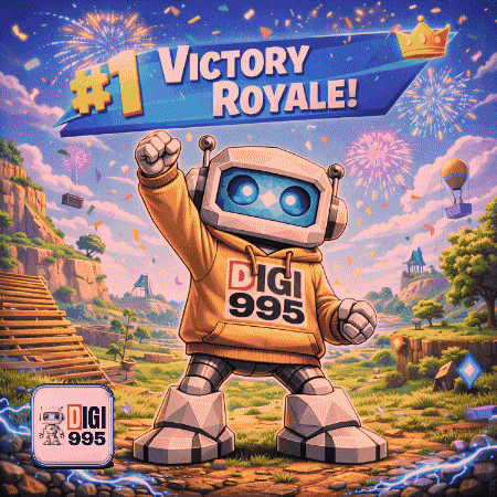 An Illustration Of A Robot Wearing A Hoodie That Says Victory Royale GIF