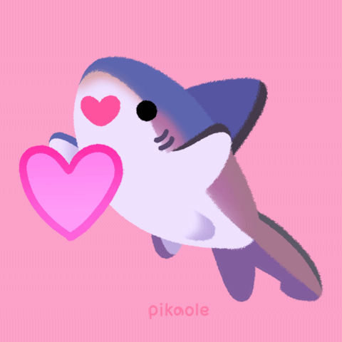 An Illustration Of A Shark With A Heart In Its Mouth And The Name Pikaole Below It GIF