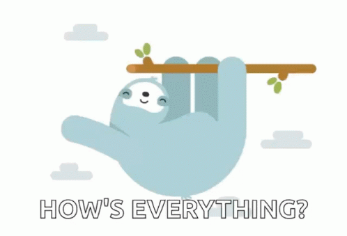 An Illustration Of A Sloth Hanging From A Tree Branch With The Words How 'S Everything Below It GIF