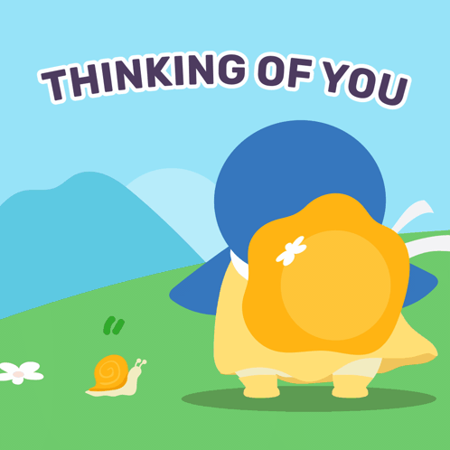 An Illustration Of A Snail With The Words Thinking Of You Behind It GIF