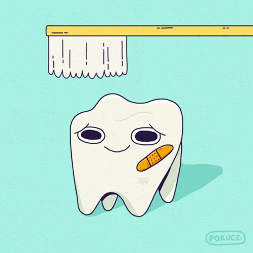 An Illustration Of A Tooth With A Bandage On It And A Toothbrush With Toothpaste On It GIF