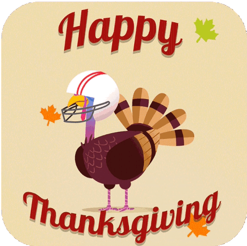 An Illustration Of A Turkey Wearing A Football Helmet And The Words Happy Thanksgiving GIF