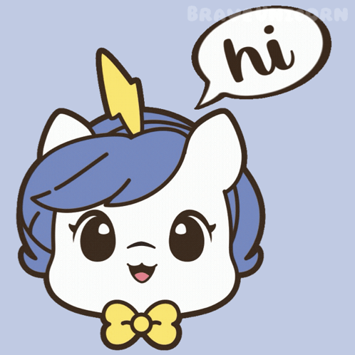 an illustration of a unicorn with a speech bubble saying hi