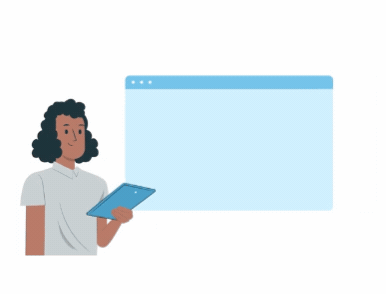 An Illustration Of A Woman Holding A Tablet And A Magnifying Glass With The Words " Real-Time Monitoring " Above Her GIF