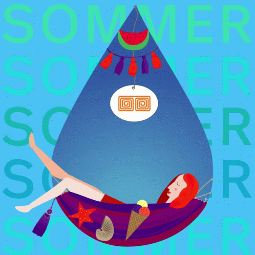 An Illustration Of A Woman Laying In A Hammock With The Word Sommer Written In The Background GIF