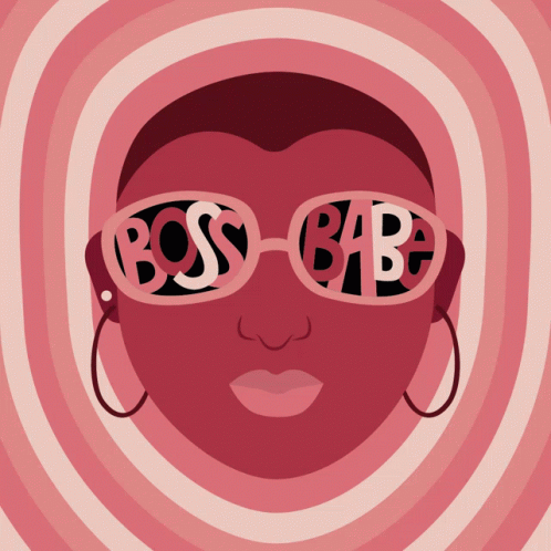 An Illustration Of A Woman Wearing Sunglasses With The Word Boss Babe On Them GIF