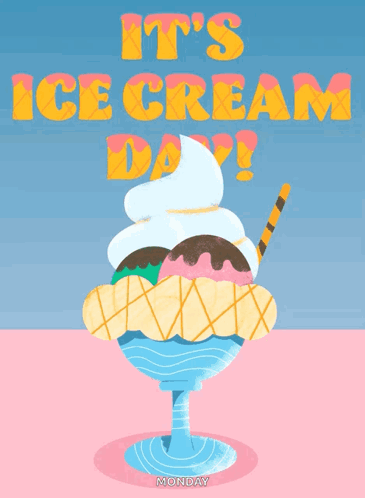An Illustration Of An Ice Cream Sundae With The Words It 'S Ice Cream Day GIF