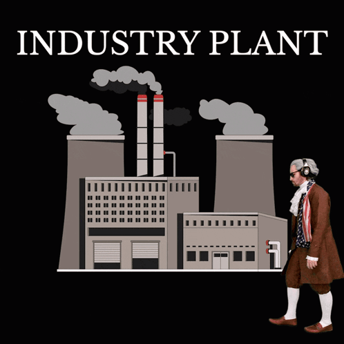 An Illustration Of An Industrial Plant With A Tree In Front GIF