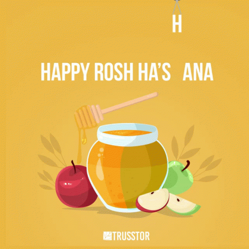 an illustration of apples and honey with the words happy rosh ha 'shana above it