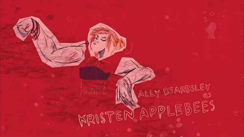An Illustration Of Kristen Applebees And Ally Beardsley On A Red Background GIF