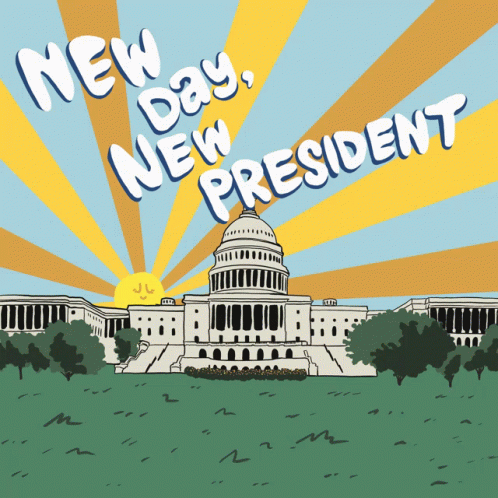 An Illustration Of The Capitol Building With The Words New Day New President GIF