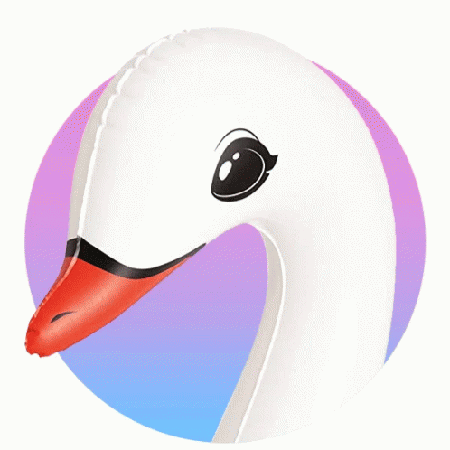 An Inflatable White Swan With A Red Beak And Black Eyes GIF