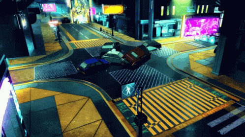 An Intersection With A Sign That Says Walk On The Ground GIF